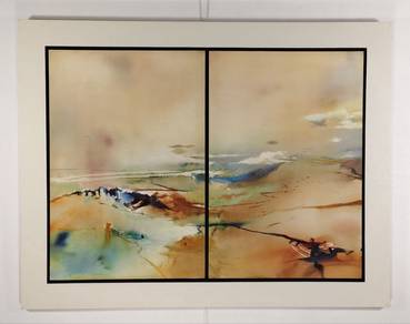 Framed Modern Abstract Silkscreen Print 2 Panels