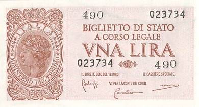 Italy 1 Lira 1944 - Pick 29b