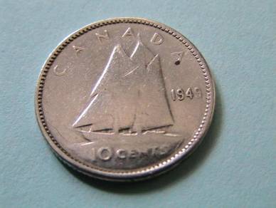Canada King George VI 10 Cents 1949 Silver Coin