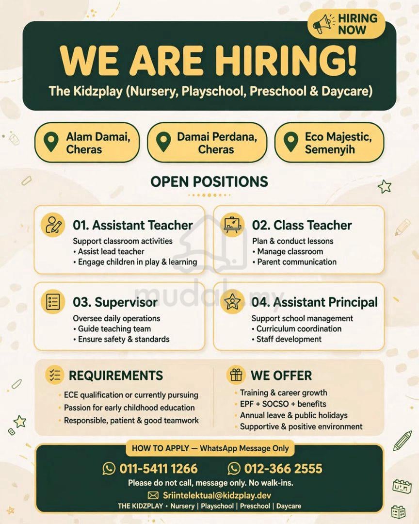 jobs in Tadika Kidstime 3 PLT