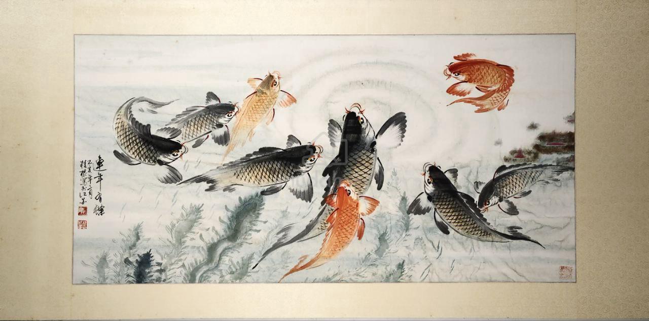 Chinese Ink & Watercolor-Nine Japanese Carps - Furniture