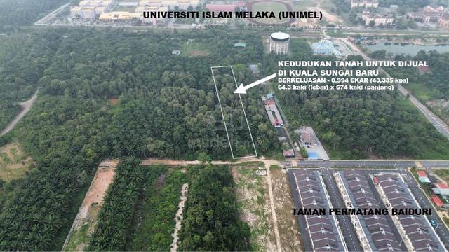 Tanah untuk dijual di Kuala Sungai Baru berdekatan dengan UNIMEL 1