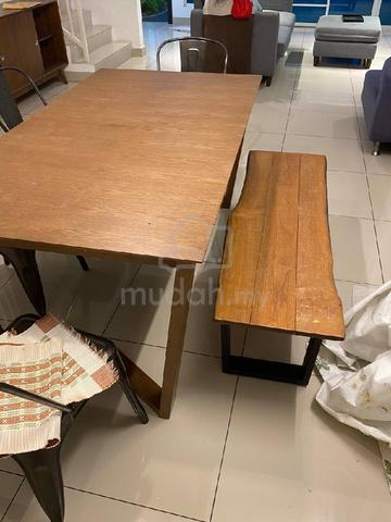 meja makan solid wood + bench - photo 2 of 6