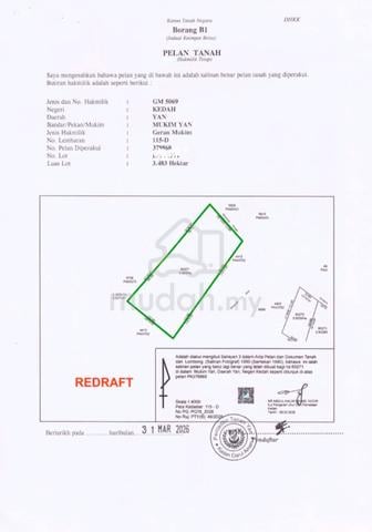 Tanah Bendang 8.6 Ekar (12 Relung) Mukim Yan, Kedah View Gunung Jerai 1