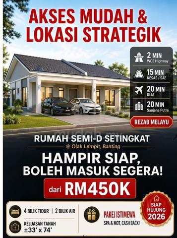 Projek Rumah Semi-d Satu Tingkat Olak Lempit dekat KLIA, WCE, ELITE 1