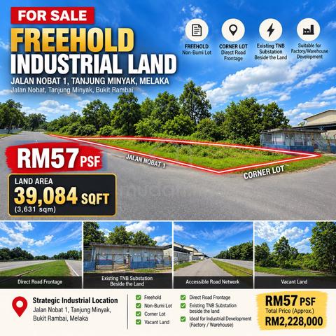 FREEHOLD Industrial Land Corner Lot 39,084 sqft Tanjung Minyak Cheng 1