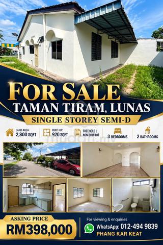 For Sale Single Storey Semi-D Taman Tiram Lunas 1