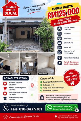 RUMAH 🏡  Mampu MILIK DI SEGAMAT — FREEHOLD & NON-BUMI! 1