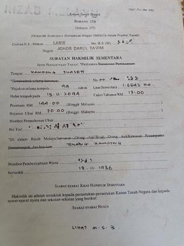 Tanah Pertanian Kg Juaseh, Labis 4.08 Ekar 1