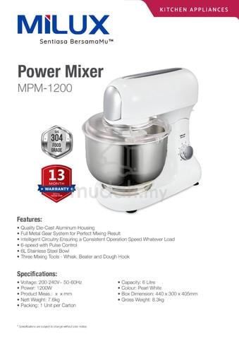Milux 6.0L Power Stand Mixer MPM1200 - photo 2 of 4