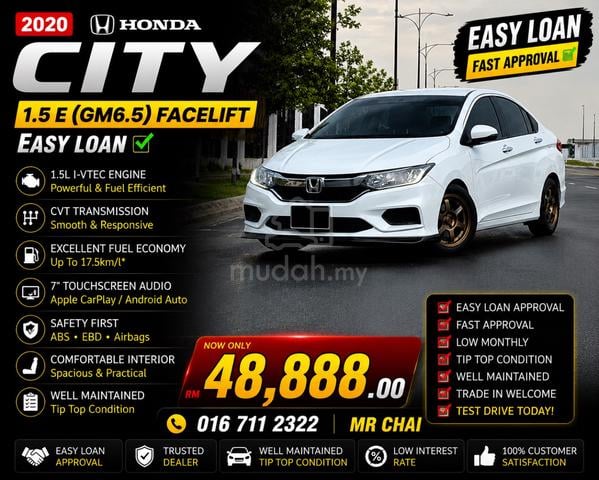 -2020 Honda CITY 1.5 E (A) GM6.5 Facelift F/Loan - 1