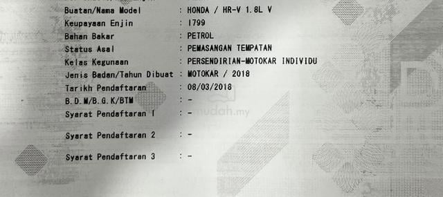 2018 Honda HR-V 1.8 V MUGEN (A) [SERVICE RECORD] - 2