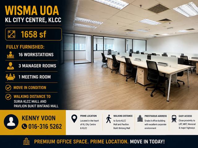 Fully Furnish, Wisma UOA, UOA 2, KL City Centre, KLCC, Bukit Bintang 1