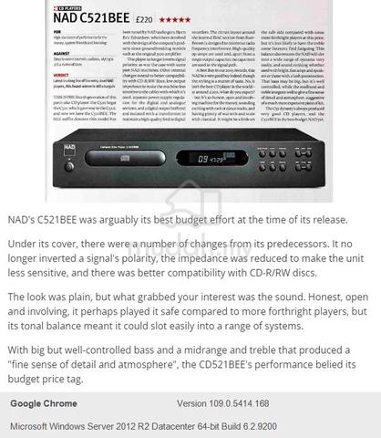 NAD C521BEE 5 stars CD Player  - photo 3 of 6