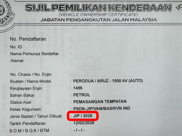2026 Perodua ARUZ 1.5 AV 8000KM WARRANTY UNTIL2031 - 2