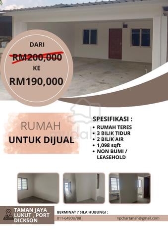 Rumah Untuk Dijual - TAMAN JAYA LUKUT, PORT DICKSON 1