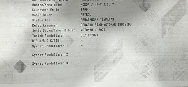 2021 Honda HR-V 1.8 V (A) [SERVICE HONDA] - 2