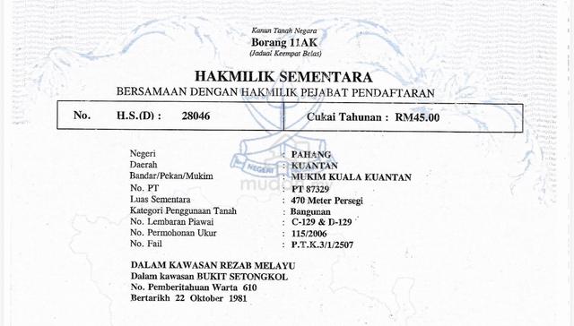 Tanah Lot Banglo Untuk Dijual Bukit Setongkol 1