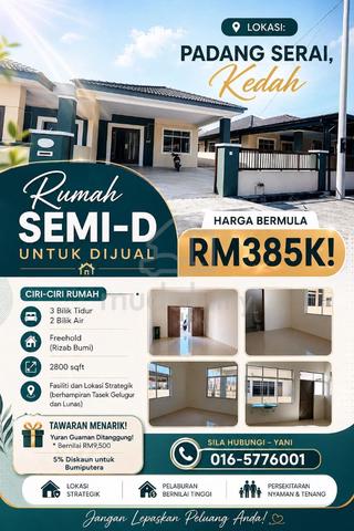 SEMI-D EKSKLUSIF UNTUK DIJUAL di Padang Serai, Kulim Kedah 1