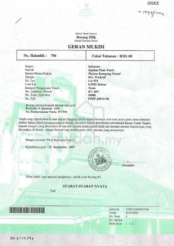 Tanah 1 Ekar Untuk Dijual Mukim Merkang Pasir Puteh 1