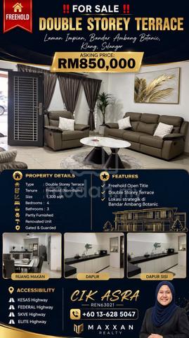 ‼️FOR SALE‼️ Double Storey Terrace House at Laman Impian, Bandar Amban 1