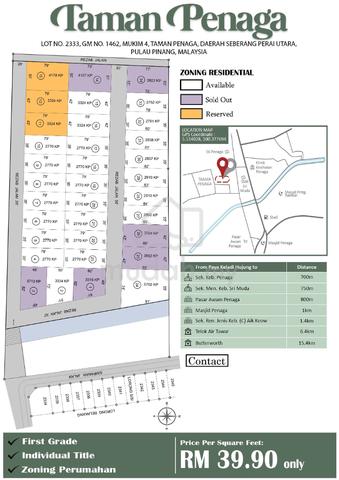 (3000k -5000k sqft) Residential Land For Sale , Taman Penaga, Freehold 1