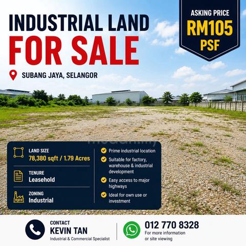 Industrial Land For Sale Subang Jaya Shah Alam 1.79 Acres 1