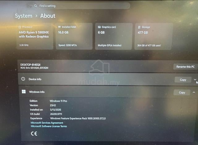 Asus Rog strix G15 gaming laptop RTX 3060 - photo 3 of 3