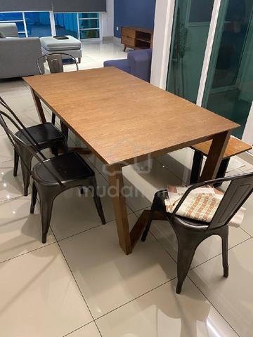 meja makan solid wood + bench - photo 4 of 6