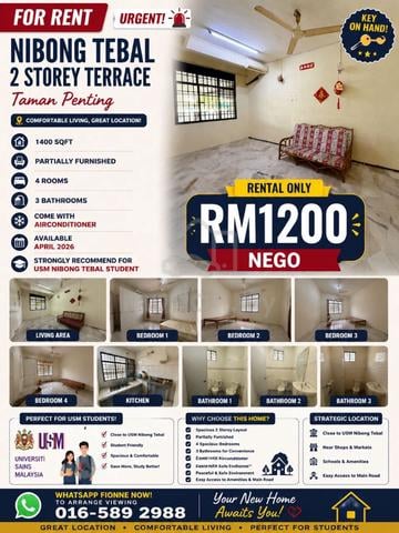 Nibong Tebal 2 Storey Terrace for Rent Taman Penting 1