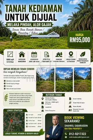 Melaka Pindah|Alor Gajah, Melaka|Tanah Kediaman|Leasehold. Open Status 1