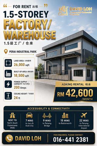 Perai Industrial Park – 1.5-Storey Factory/Warehouse For Rent 1
