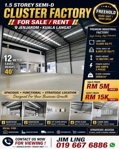 1.5 storey SemiD Cluster Factory Jenjarom @ Kuala Langat FOR RENT 1