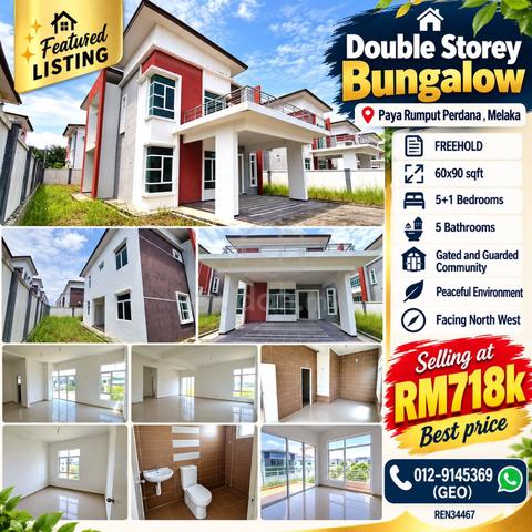 FREEHOLD Big 2 Storey Bungalow Taman Paya Rumput Perdana, Cheng Melaka 1