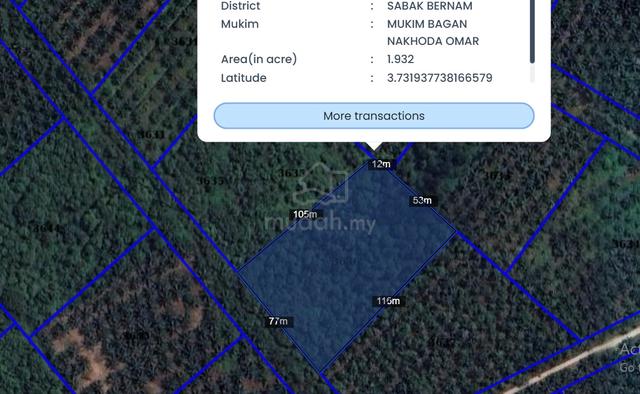 Tanah 1.9ek Non Bumi Bagan Nakhoda Omar , Sabak Bernam 3