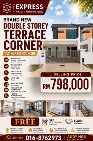 Airport, Brand New Double Storey Terrace Corner, Beside Playground 1