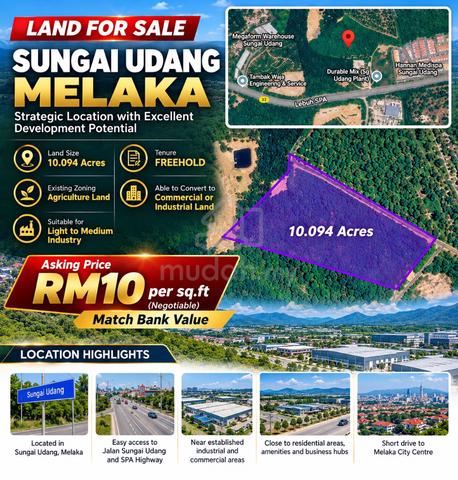 Melaka FREEHOLD Sungai Udang 10.094acres Commercial / Industrial LAND 1