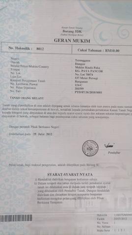 Lot Banglo Kg Nyior PAKA, DUNGUN, Terengganu untuk Dilepaskan 1