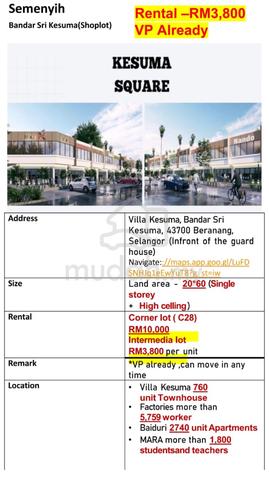 Single Storey Shoplot @ Vila Kesuma, Bdr Sri Kesuma, Beranang For Rent 1
