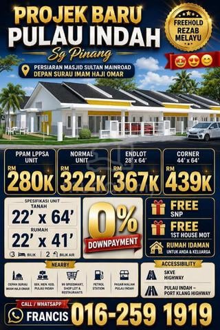 Pulau indah teres 1 tingkat freehold mainroad ppam unit rm280k 1