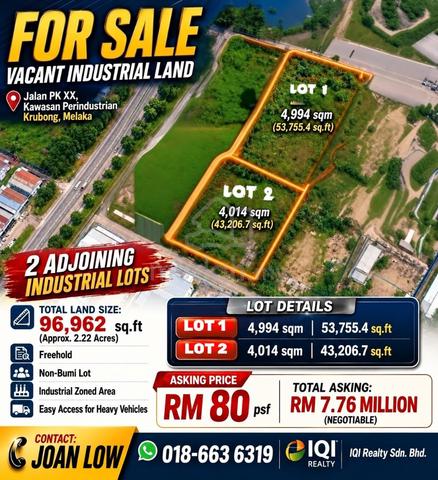 Melaka Krubong BELOW BANK VALUE 2.22 acres FREEHOLD Industrial Land 1