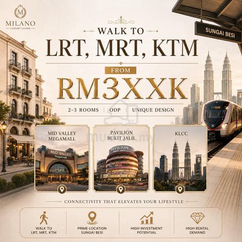 KL MRT/LRT Line【 Link Midvalley 】Mth 1.4k @ 2-3 ROOM Dualkey Furnish 1
