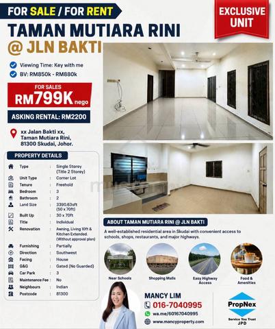 Taman Mutiara Rini Single Storey Corner with Lower Deposit 1
