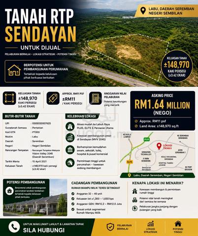 Tanah RTP Sendayan untuk dijual, Agricultural (LOKASI STRATEGIK) 1