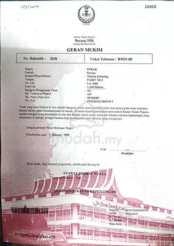 Tanah 2.1 ekar Parit 3, Jalan Gula 1