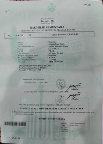 Tanah lot untuk dijual (kampung wakaf pasir putih) 1