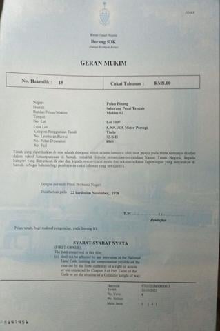 Tanah First Grade 1.475 Ekar Permatang Pauh Penang - Direct Owner 1