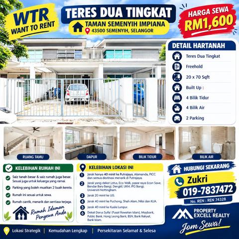 Rumah Teres Dua Tingkat(Untuk Disewa) 1