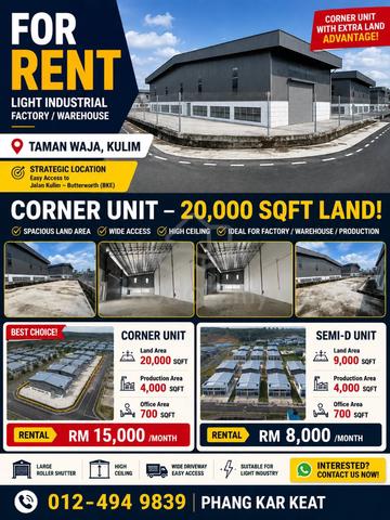 For Rent Taman Waja Kulim Light Industry Corner Unit Semi-D 1
