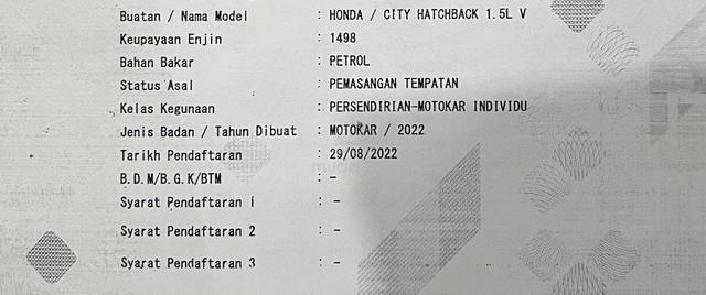 2022 Honda CITY 1.5 V HATCHBACK (A) SERVICE HONDA - 2